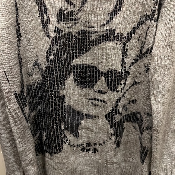 Chelsea & Violet Sequin Face Sweater Gray Grey Size Large Pullover Jumper - Picture 2 of 7